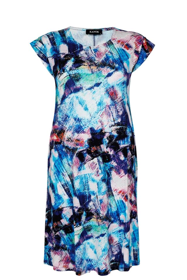 Abstrakt Mønster Plus Size Kjole - Birthe / Ocean