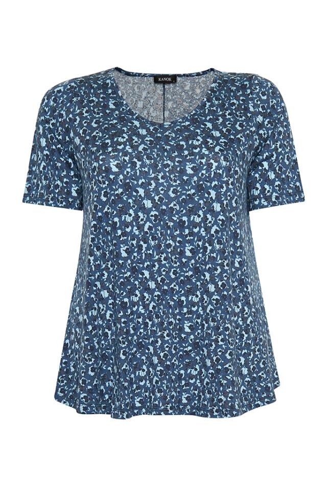 Floral Pattern Plus Size Blouse - Bodil / Indigo