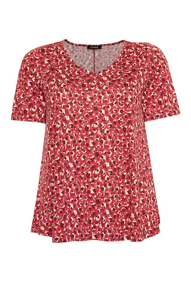 Floral Pattern Plus Size Blouse - Bodil / Coral