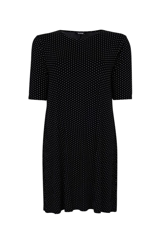 Prikket Plus Size Kjole - Maja / Sort Prik