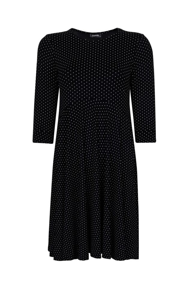 Siyah Beyaz Puan Desenli Büyük Beden Elbise - Zoe Black Dot